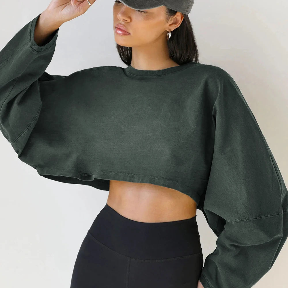 Sports Crop Top Yoga Loose Long Sleeve Sportswear